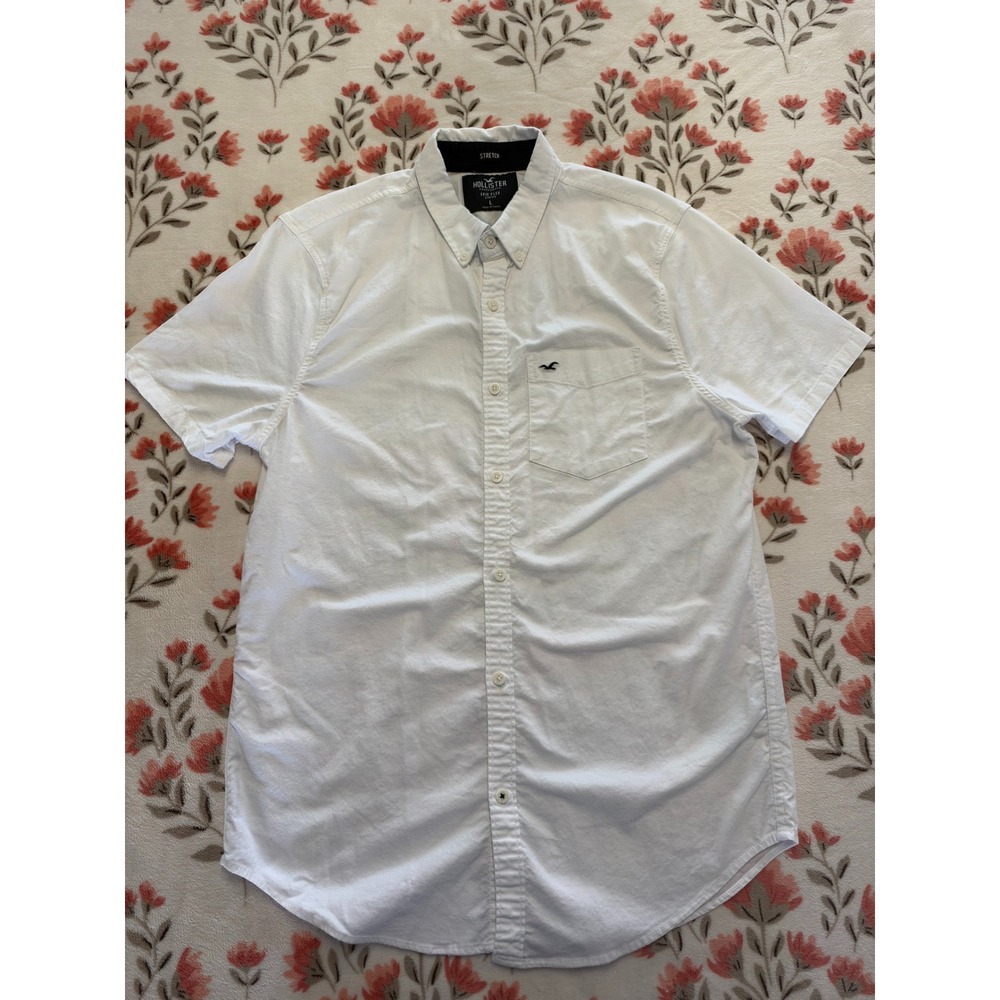 Hollister Epic Flex White Short Sleeve Button Down Shirt Mens Large 3D1781